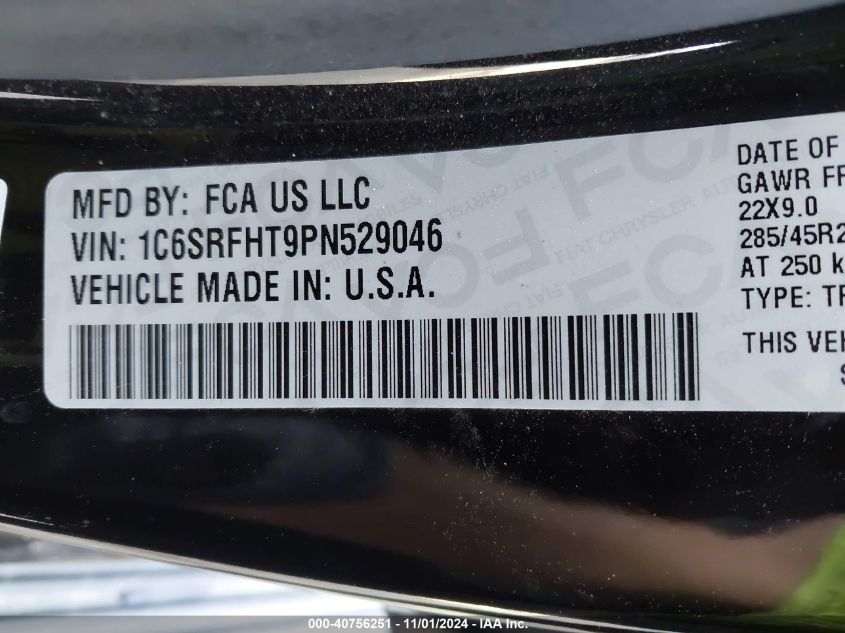 2023 Ram 1500 Limited 4X4 5'7 Box VIN: 1C6SRFHT9PN529046 Lot: 40756251