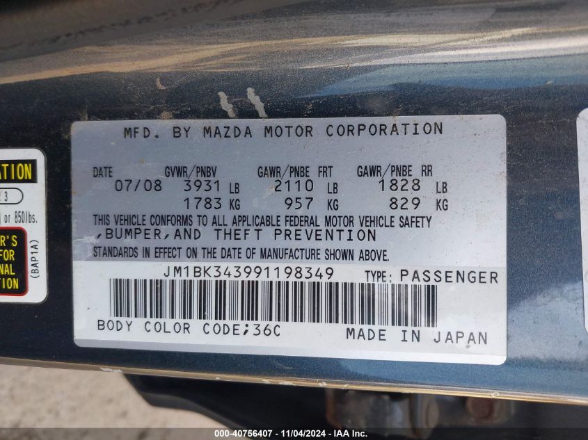 2009 Mazda Mazda3 S Touring VIN: JM1BK343991198349 Lot: 40756407