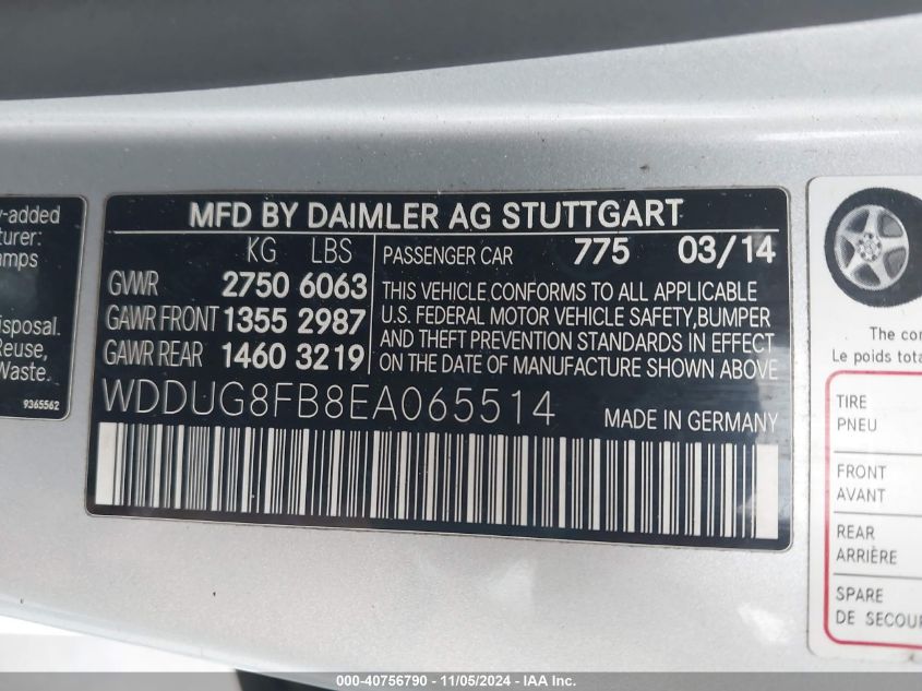 2014 Mercedes-Benz S 550 4Matic VIN: WDDUG8FB8EA065514 Lot: 40756790