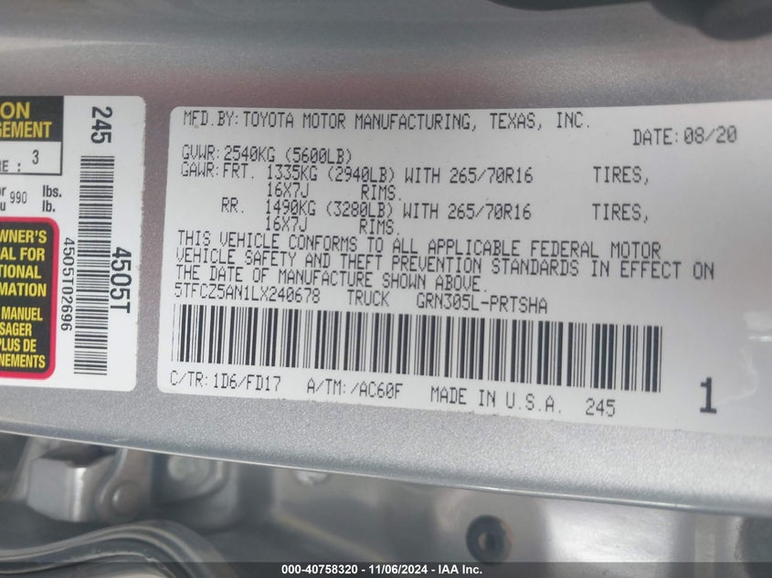 2020 TOYOTA TACOMA TRD OFF-ROAD - 5TFCZ5AN1LX240678