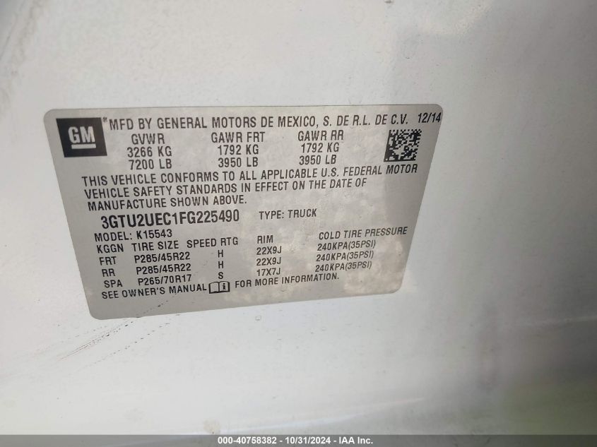 VIN 3GTU2UEC1FG225490 2015 GMC SIERRA 1500 no.9