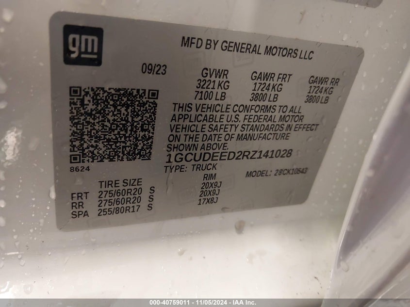 2024 CHEVROLET SILVERADO VIN: 1GCUDEED2RZ141028