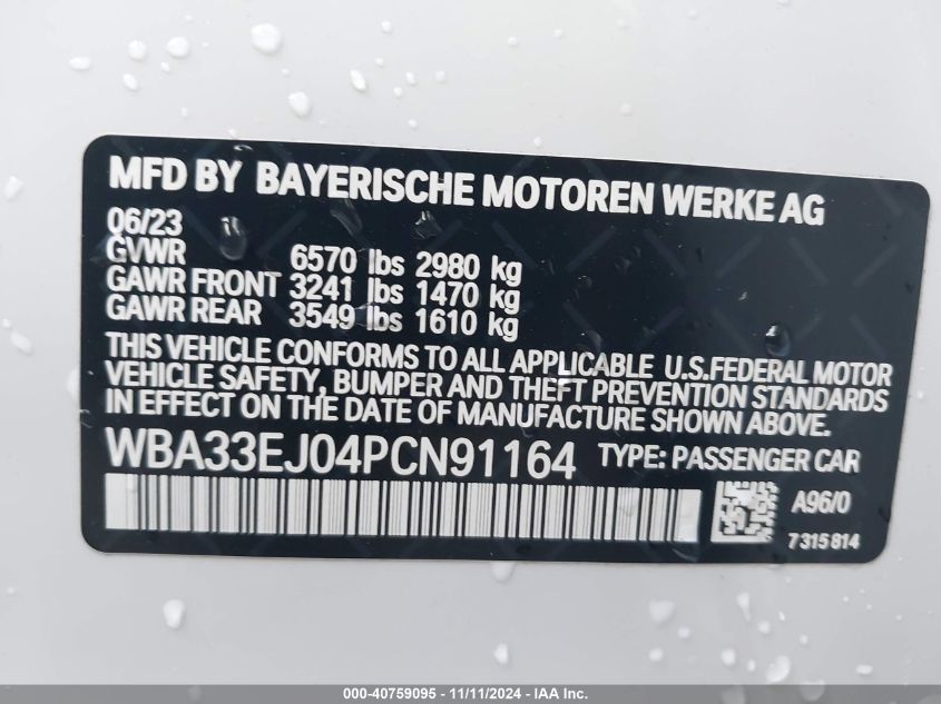 VIN WBA33EJ04PCN91164 2023 BMW 7 Series, 760 I Xdrive no.9