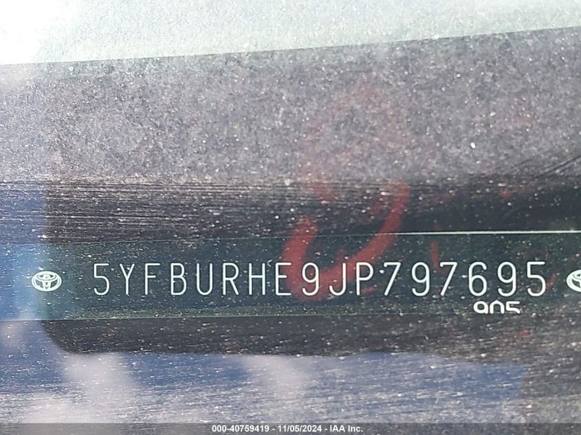 2018 TOYOTA COROLLA VIN: 5YFBURHE9JP797695