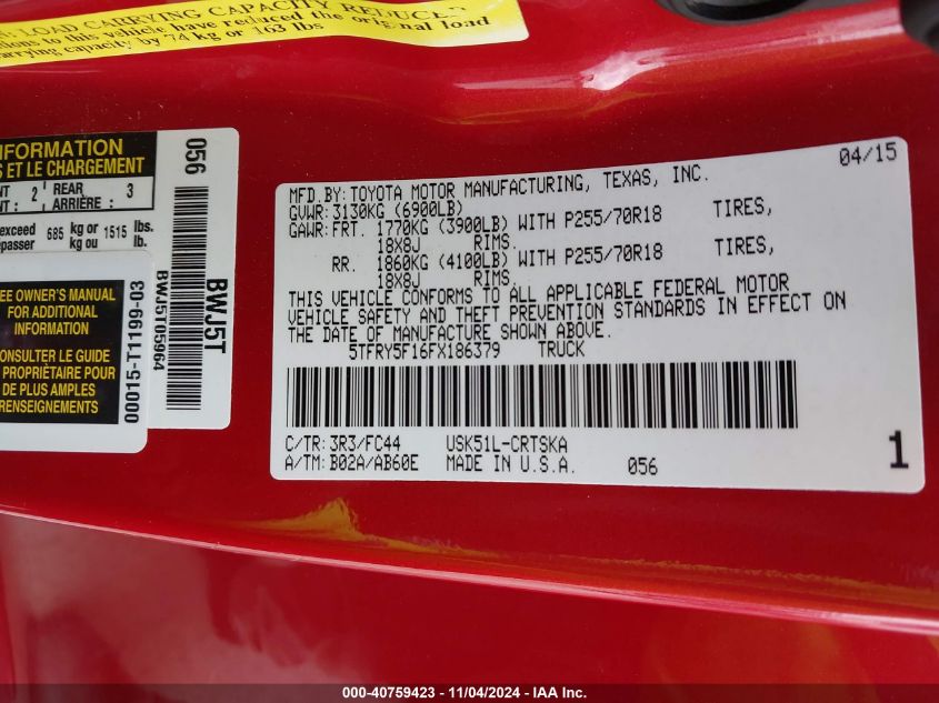 2015 TOYOTA TUNDRA SR5 5.7L V8 - 5TFRY5F16FX186379