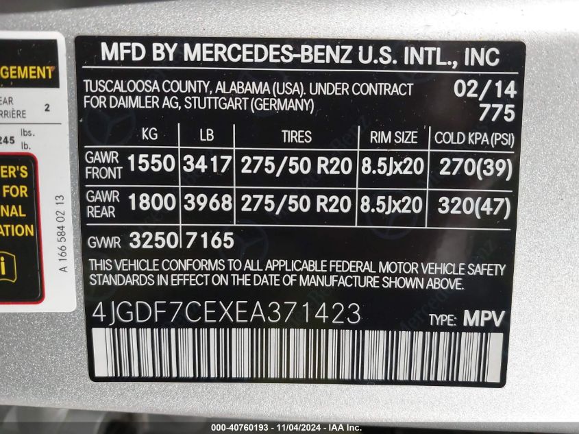 2014 MERCEDES-BENZ GL 450 4MATIC - 4JGDF7CEXEA371423