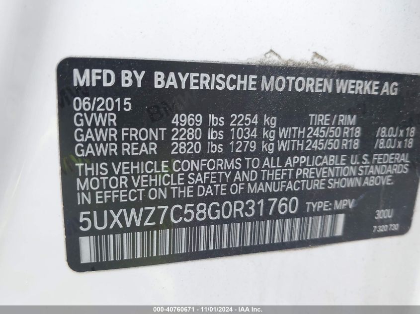 VIN 5UXWZ7C58G0R31760 2016 BMW X3, Sdrive28I no.9