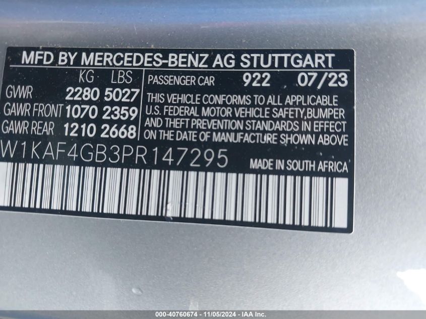 VIN W1KAF4GB3PR147295 2023 Mercedes-Benz C 300, Sedan no.9