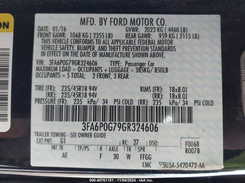 2016 FORD FUSION S - 3FA6P0G79GR324606