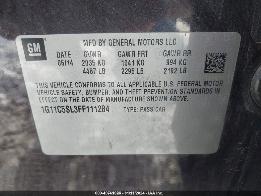 2015 CHEVROLET MALIBU VIN: 1G11C5SL3FF111284