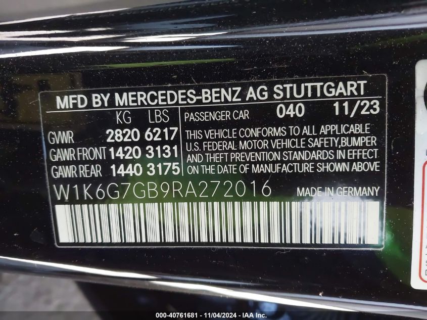 VIN W1K6G7GB9RA272016 2024 Mercedes-Benz S-Class, 5... no.9