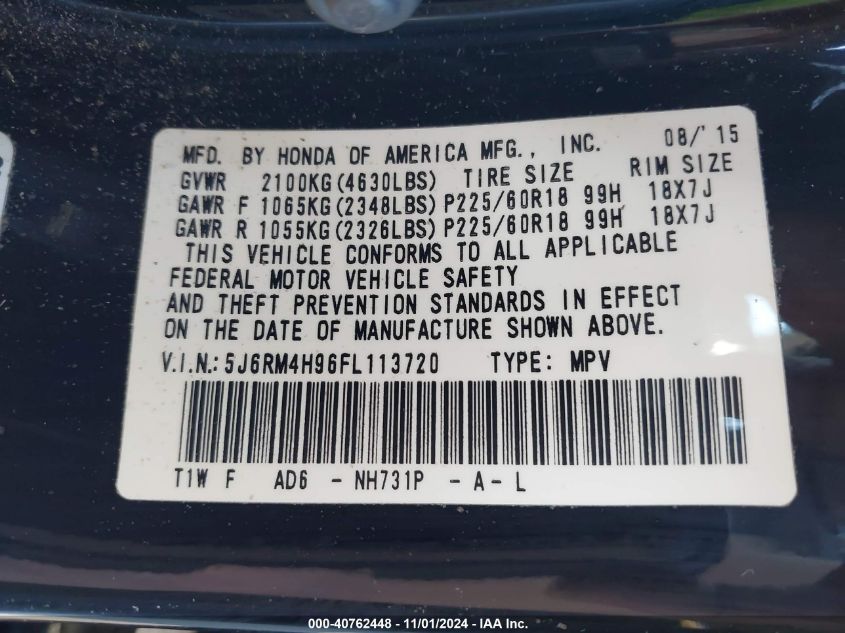 2015 HONDA CR-V TOURING - 5J6RM4H96FL113720
