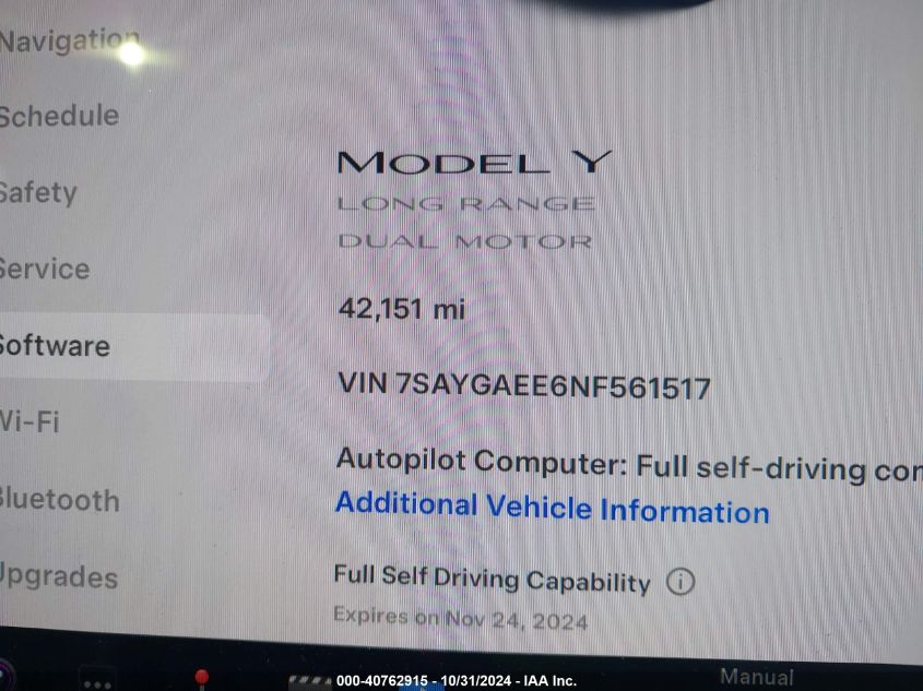 2022 Tesla Model Y Long Range Dual Motor All-Wheel Drive VIN: 7SAYGAEE6NF561517 Lot: 40762915