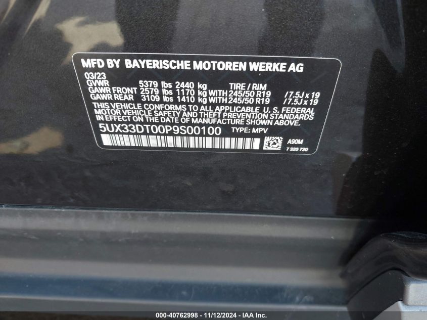 2023 BMW X4(VIN: 5UX33DT00P9S00100