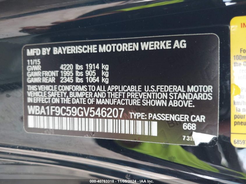 2016 BMW 228I VIN: WBA1F9C59GV546207 Lot: 40763318