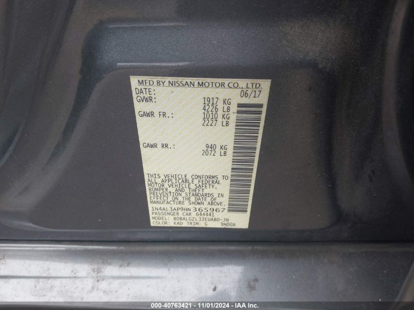 2017 NISSAN ALTIMA VIN: 1N4AL3AP9HN365967