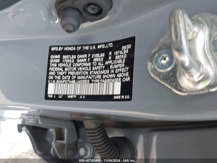 VIN SHHFK7H48LU420503 2020 HONDA CIVIC SPORT