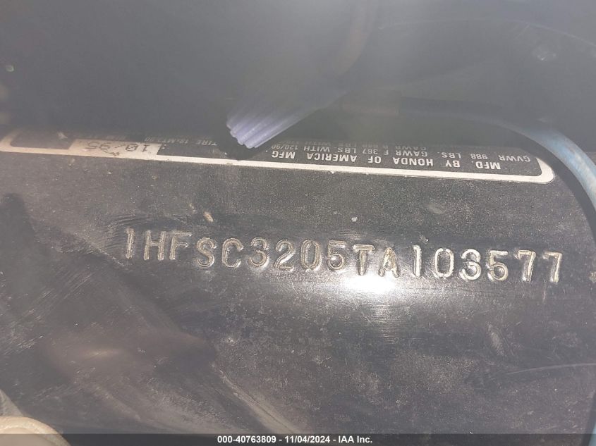 1996 Honda Vt1100 C2 VIN: 1HFSC3205TA103577 Lot: 40763809