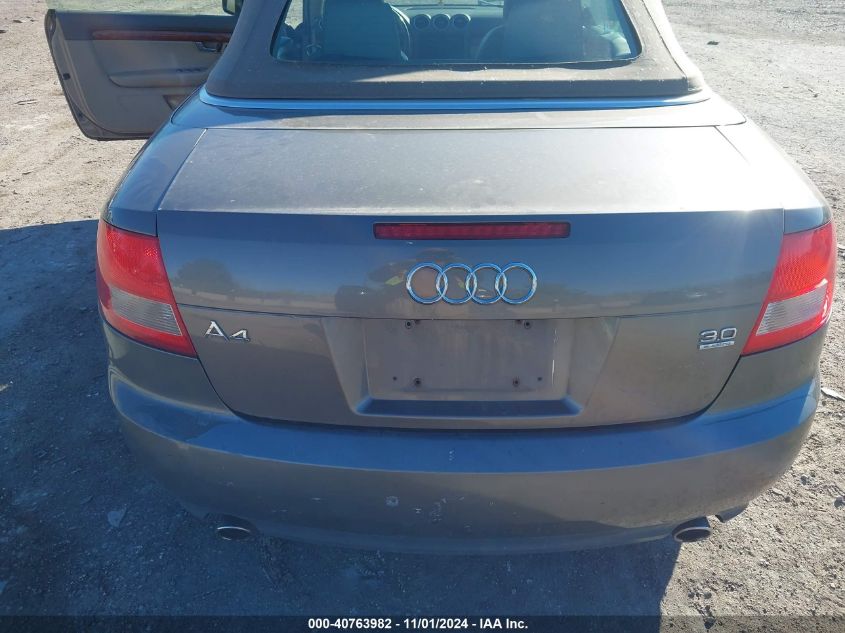 2004 Audi A4 3.0 VIN: WAUDT48H14K019514 Lot: 40763982