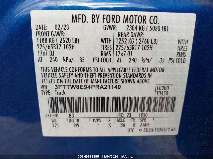 2023 FORD MAVERICK XL - 3FTTW8E94PRA21140