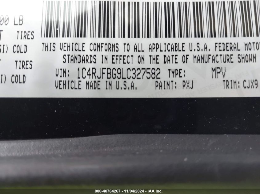 2020 Jeep Grand Cherokee Limited 4X4 VIN: 1C4RJFBG9LC327582 Lot: 40764267