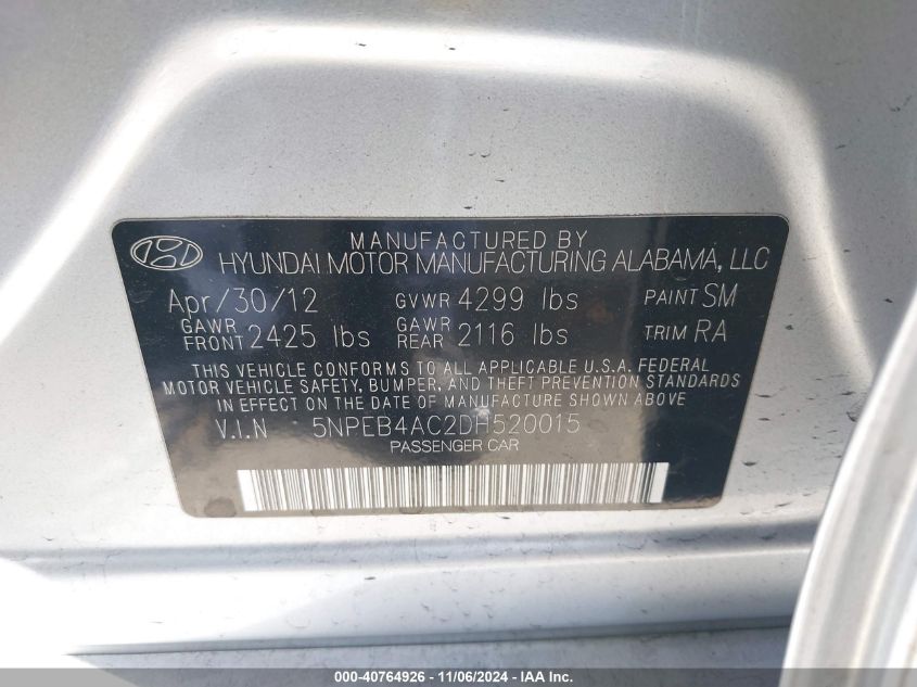 2013 HYUNDAI SONATA GLS - 5NPEB4AC2DH520015