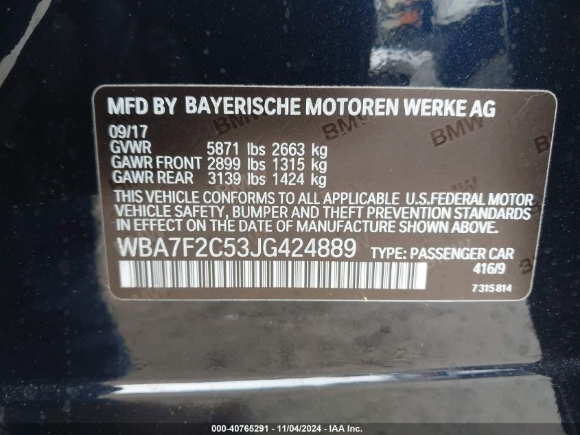 2018 BMW Alpina B7 xDrive VIN: WBA7F2C53JG424889 Lot: 40765291