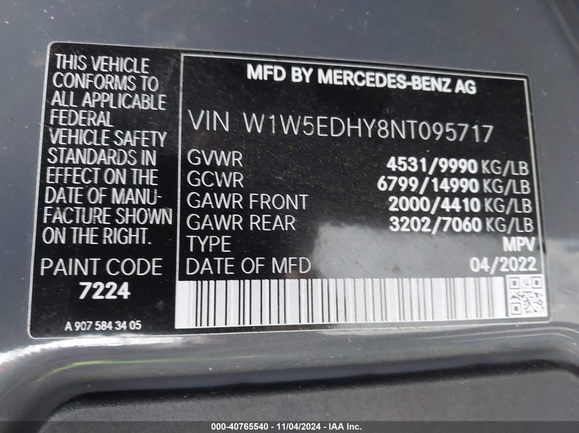 2022 MERCEDES-BENZ SPRINTER 3500 HIGH ROOF V6 - W1W5EDHY8NT095717