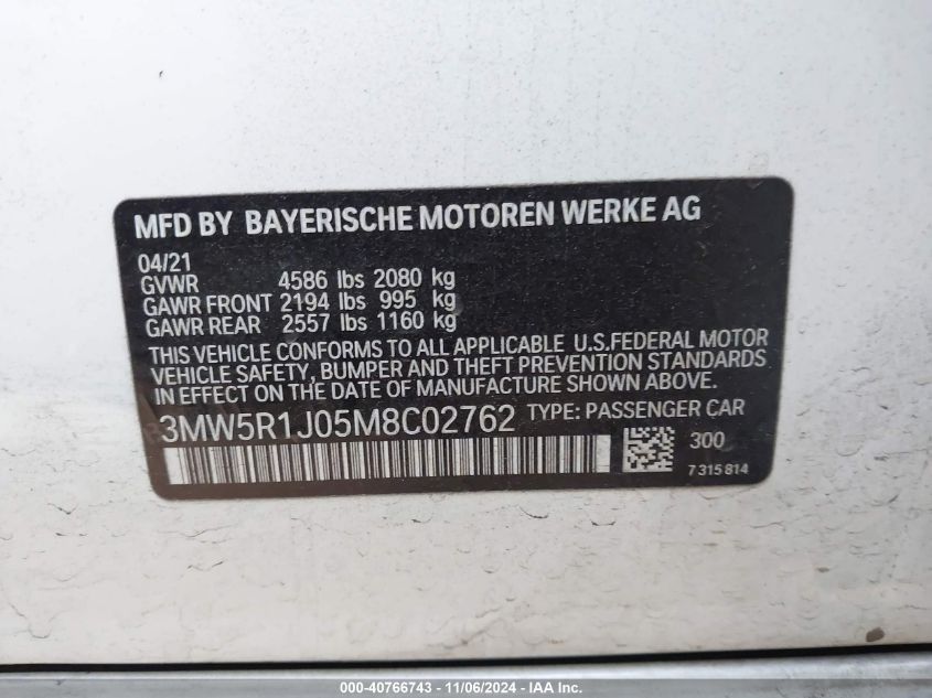 2021 BMW 330I - 3MW5R1J05M8C02762
