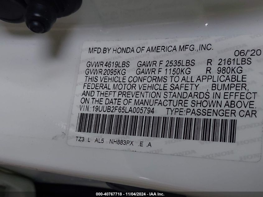 2020 Acura Tlx A-Spec/A-Spec W/Red Leather VIN: 19UUB2F65LA005794 Lot: 40767718