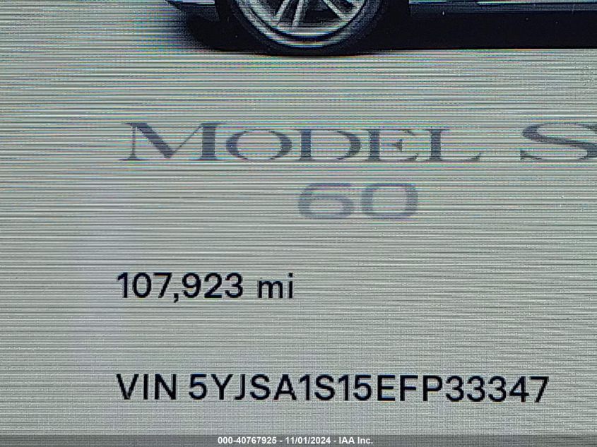 2014 Tesla Model S VIN: 5YJSA1S15EFP33347 Lot: 40767925