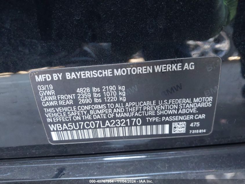 2020 BMW 3 Series M340I VIN: WBA5U7C07LA232170 Lot: 40767954