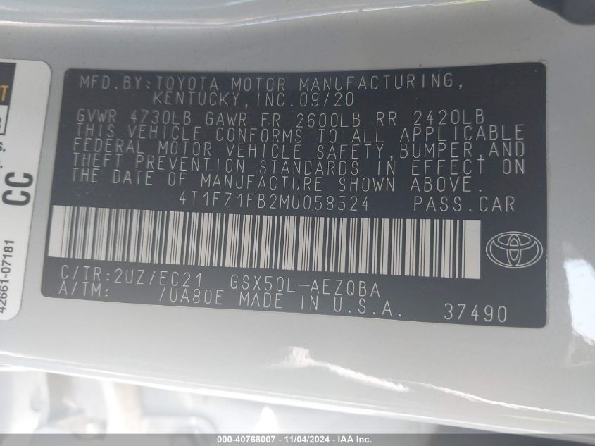 2021 TOYOTA AVALON TRD - 4T1FZ1FB2MU058524