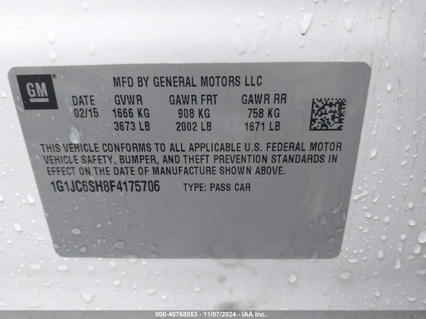 VIN 1G1JC6SH8F4175706 2015 Chevrolet Sonic, Lt Auto no.9