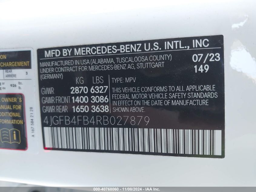 2024 Mercedes-Benz Gle 350 4Matic VIN: 4JGFB4FB4RB027879 Lot: 40768060