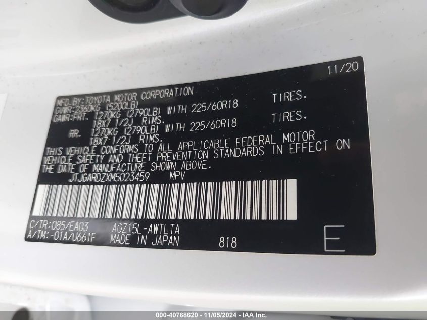 VIN JTJGARDZXM5023459 2021 LEXUS NX 300
