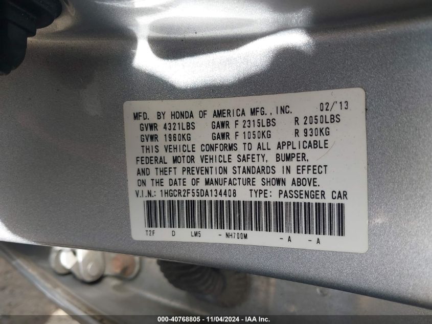 VIN 1HGCR2F55DA134408 2013 HONDA ACCORD no.9