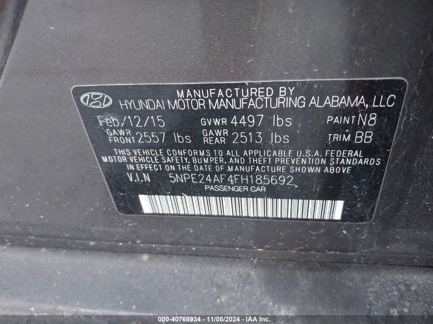 2015 HYUNDAI SONATA SE - 5NPE24AF4FH185692