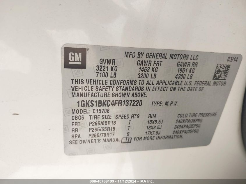 2015 GMC YUKON SLT - 1GKS1BKC4FR137220