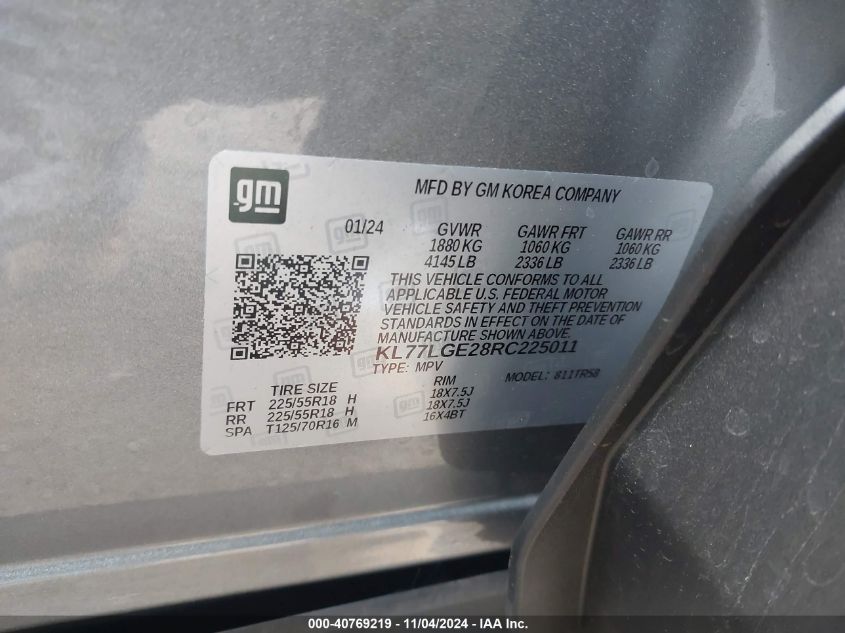 VIN KL77LGE28RC225011 2024 CHEVROLET TRAX FWD 1RS