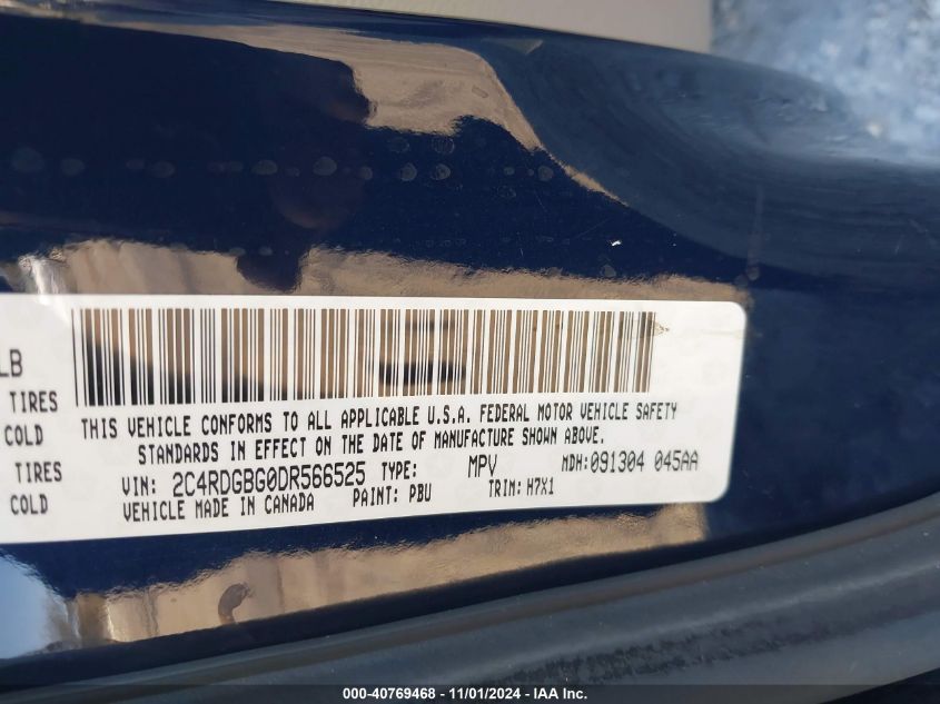 2013 Dodge Grand Caravan Se VIN: 2C4RDGBG0DR566525 Lot: 40769468