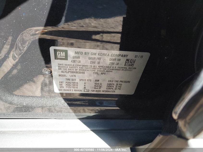 2019 CHEVROLET TRAX 1LT - KL7CJPSB8KB836466