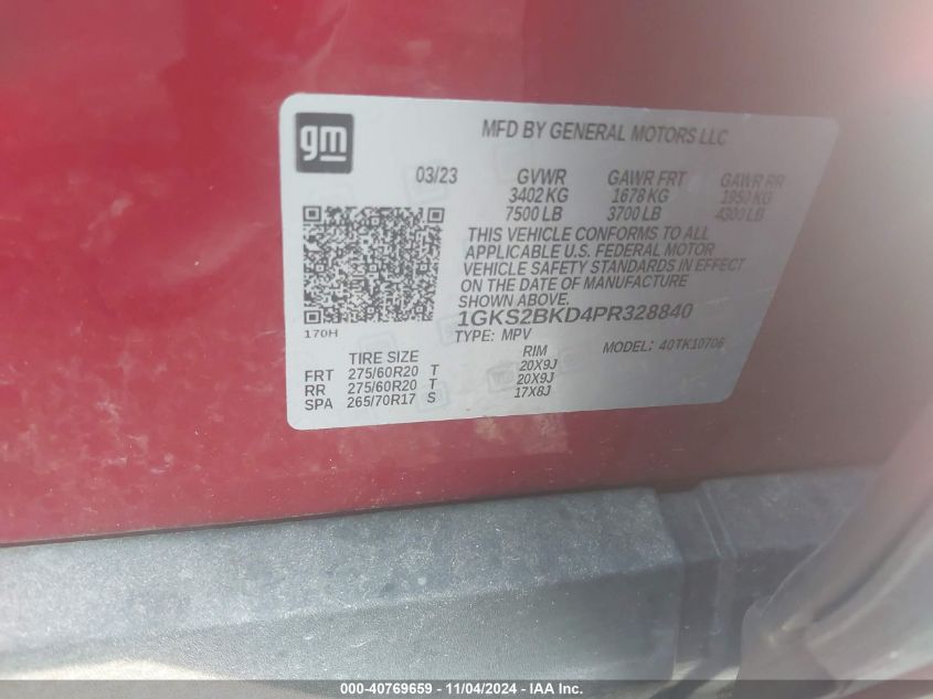 2023 GMC YUKON VIN: 1GKS2BKD4PR328840