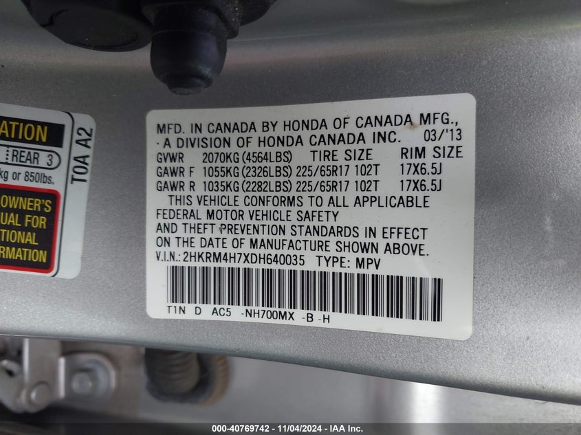 2013 HONDA CR-V EX-L - 2HKRM4H7XDH640035