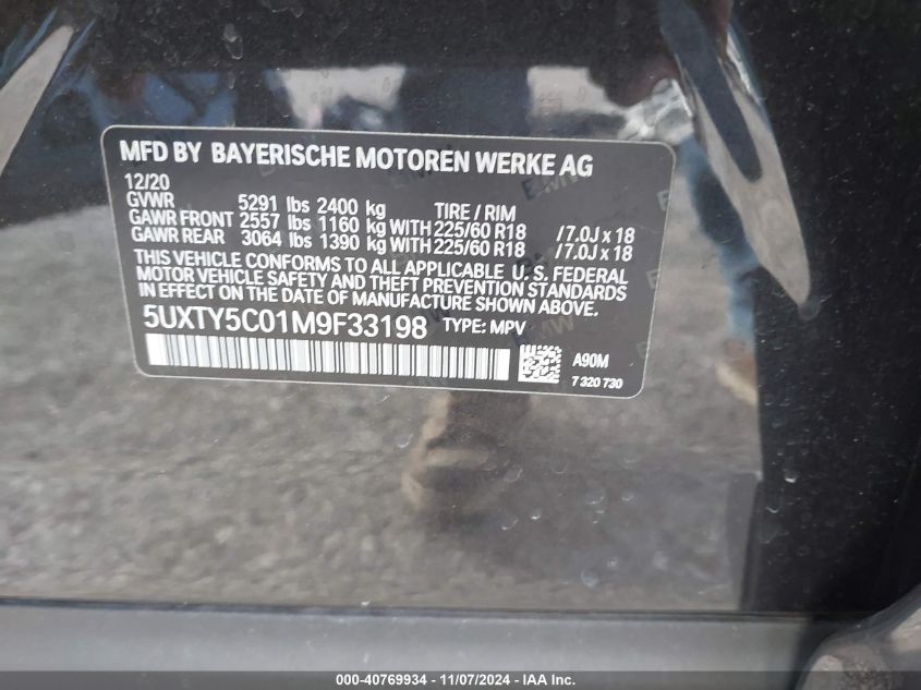 VIN 5UXTY5C01M9F33198 2021 BMW X3, Xdrive30I no.9