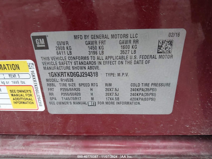 2016 GMC ACADIA DENALI - 1GKKRTKD6GJ294318