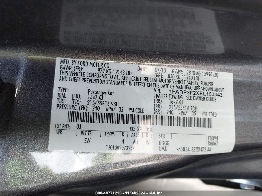 2014 FORD FOCUS SE - 1FADP3F2XEL153343