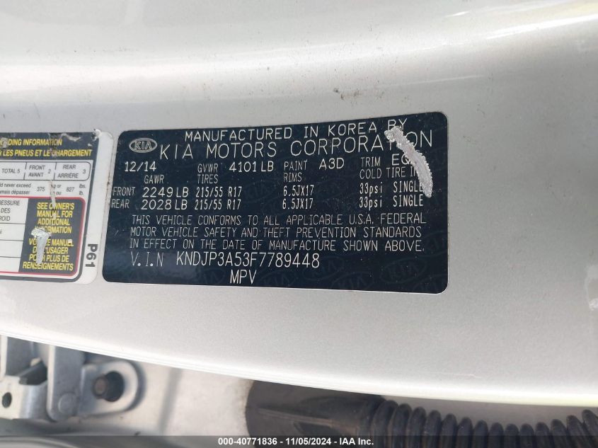 VIN KNDJP3A53F7789448 2015 KIA Soul, + no.9