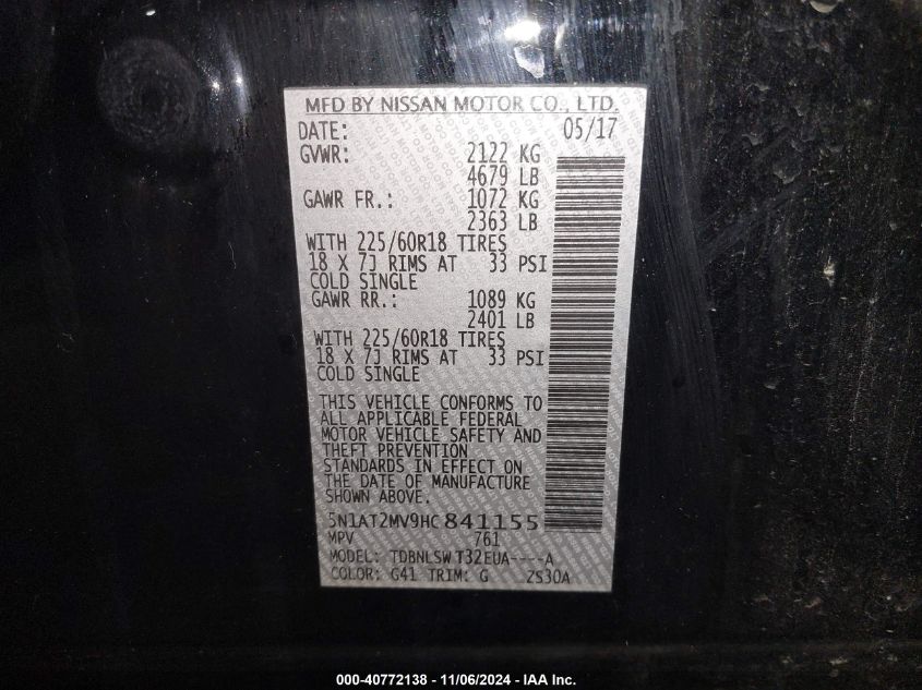 2017 NISSAN ROGUE SL - 5N1AT2MV9HC841155