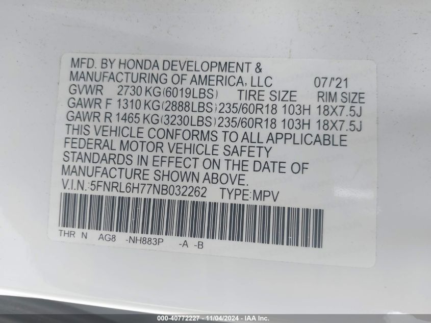 2022 HONDA ODYSSEY EX-L - 5FNRL6H77NB032262